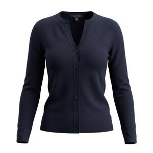 Twinhill Womens Navy Blue Split Neck Button Front Ribbed Cardigan Sweater XS
